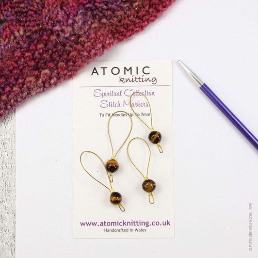 New! Tiger Eye Gemstone Looper Stitch Markers for Knitting | New Beginnings, Worry, Calm