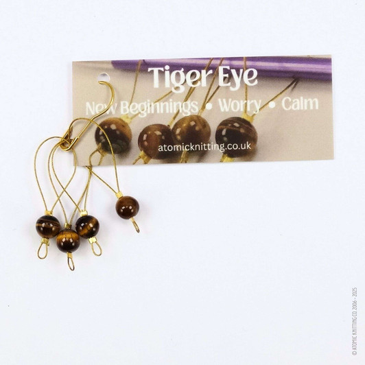 New! Tiger Eye Gemstone Looper Stitch Markers for Knitting | New Beginnings, Worry, Calm