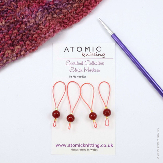 New! Red Carnelian Gemstone Looper Stitch Markers for Knitting | Vitality, Courage, Compassion