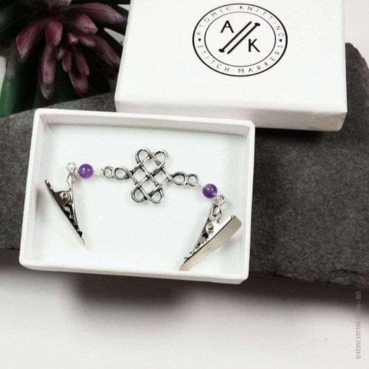 New! Amethyst & Silver Knot Sweater Cardigan Shawl Clip Pin Fastener UK