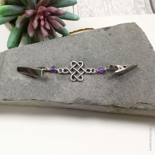 New! Amethyst & Silver Knot Sweater Cardigan Shawl Clip Pin Fastener UK