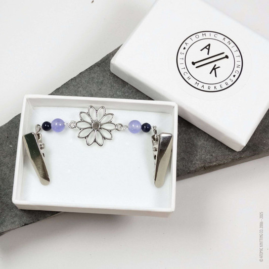 New! Lapis Lazuli & Sky Quartz Gemstone Silver Flower Beaded Cardigan Clip | Sweater Fastener