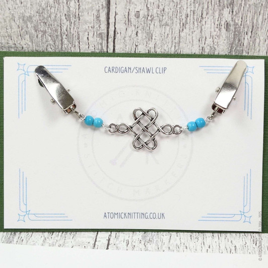 New! Turquoise & Silver Knot Sweater Clip / Cardigan Clasp