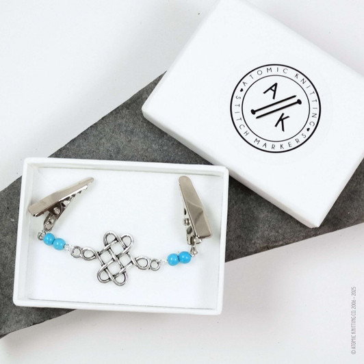 New! Turquoise & Silver Knot Sweater Clip / Cardigan Clasp