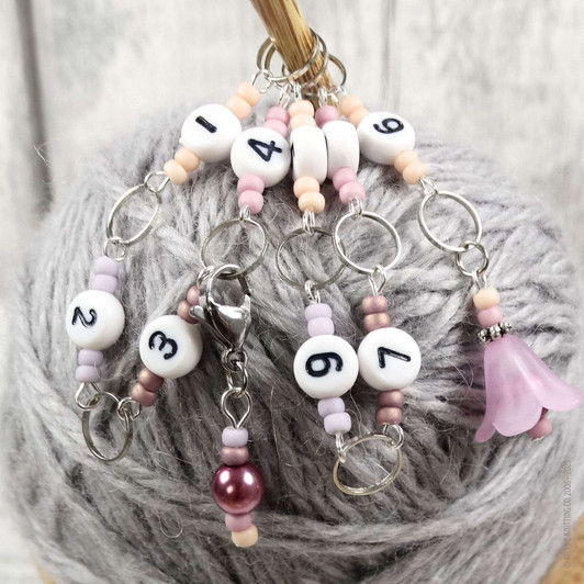 Row Counter - Lilac Flower - 99 Row Counter Chain for Knitting - SIZE 4mm OR 7mm