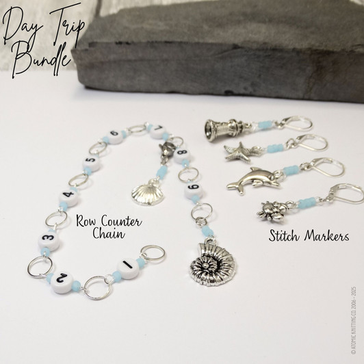 Day Trip Knitting Notions Bundle | Row Counter Chain, Stitch Markers