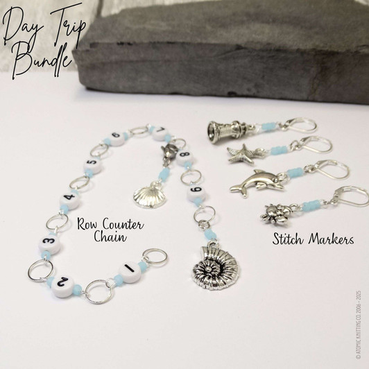 Day Trip Knitting Notions Bundle | Row Counter Chain, Stitch Markers