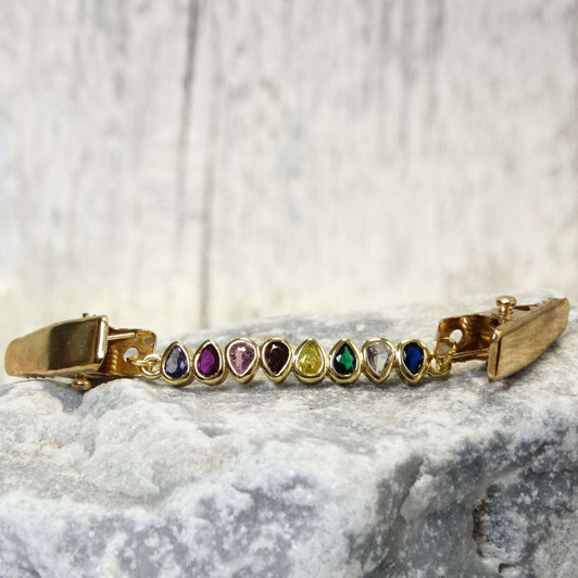 Cardigan Clip - Gold Crystal Rainbow | Sweater Fastener