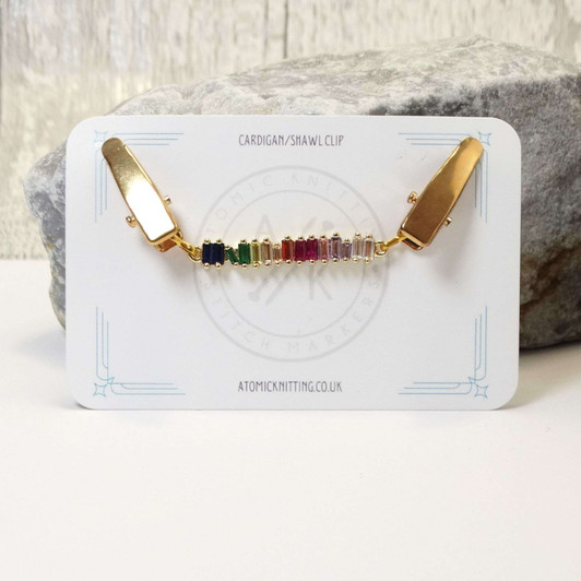 Cardigan Clip - Gold Crystal Rainbow Mix | Sweater Fastener