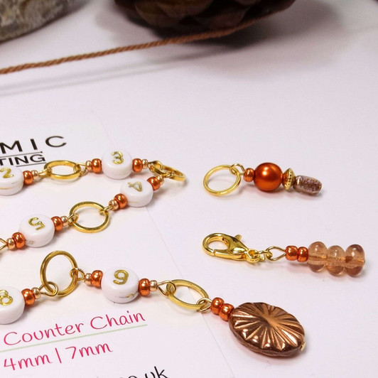 Row Counter & Stitch Markers - September - 99 Row Counter Chain for Knitting - SIZE 4mm OR 7mm