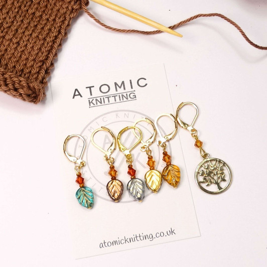 Mixed Leaf Crochet Stitch Markers with Tree of Life Stitch Marker - set of 6