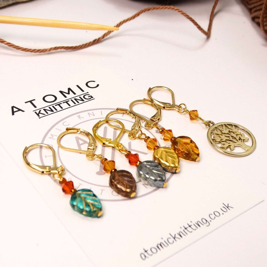 Mixed Leaf Crochet Stitch Markers with Tree of Life Stitch Marker - set of 6