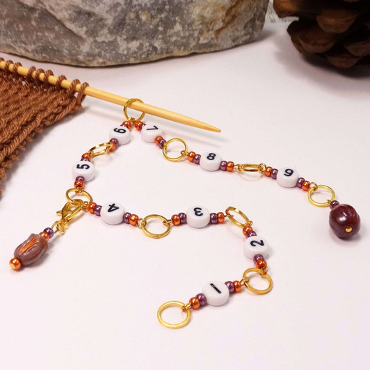 Row Counter & Stitch Markers - September Purple - 99 Row Counter Chain for Knitting - SIZE 4mm OR 7mm