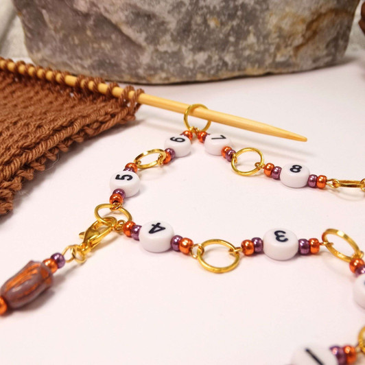 Row Counter & Stitch Markers - September Purple - 99 Row Counter Chain for Knitting - SIZE 4mm OR 7mm