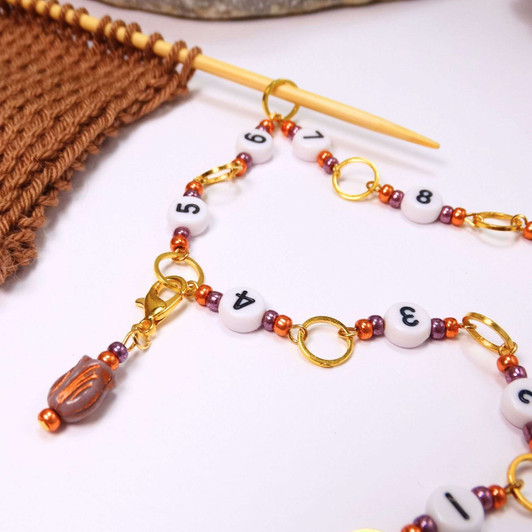 Row Counter & Stitch Markers - September Purple - 99 Row Counter Chain for Knitting - SIZE 4mm OR 7mm