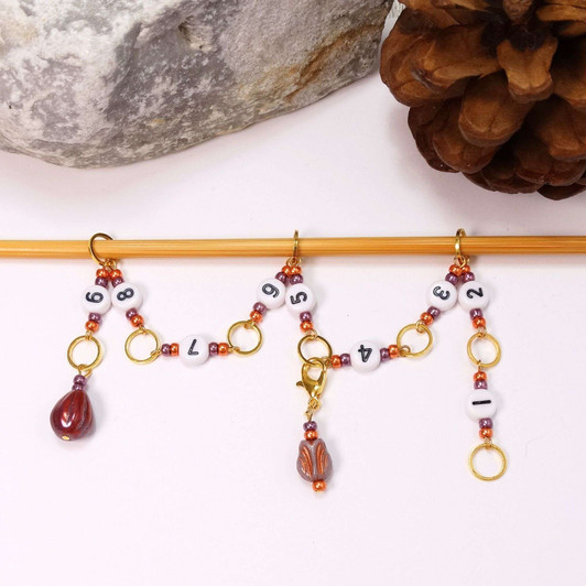 Row Counter & Stitch Markers - September Purple - 99 Row Counter Chain for Knitting - SIZE 4mm OR 7mm