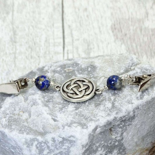 Lapis Lazuli & Celtic Knot Silver Beaded Shawl Cardigan Clip, Sweater Clip