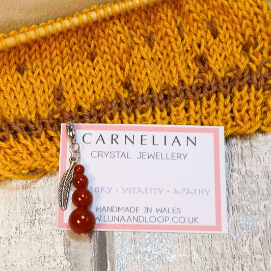Carnelian Gemstone Stack & Silver Feather Progress Marker, Clip On Charm