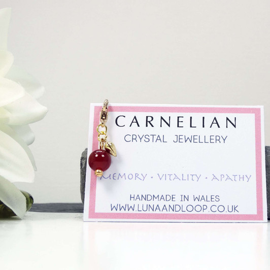 Carnelian Gemstone & Gold Heart Progress Marker, Clip On Charm