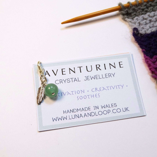 Green Aventurine Gemstone & Silver Feather Progress Marker, Clip On Charm