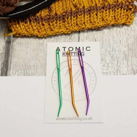 Purple, Orange, Green Bent Needle Tip with Large Eye | Blunt Yarn Needles x 3 | Knitting, Crochet, Tapestry, Darning