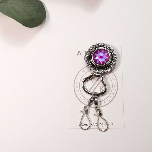 Purple Flower Magnetic Portuguese Knitting Pin - Detachable Double Hook