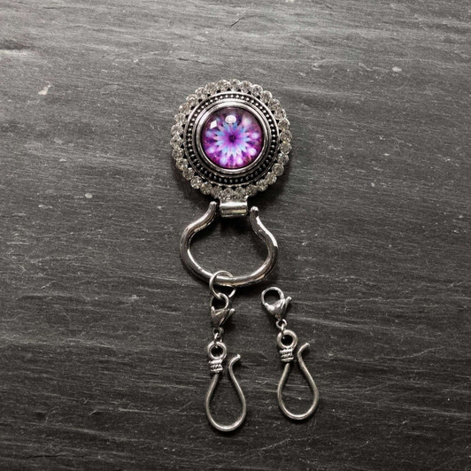 Purple Flower Magnetic Portuguese Knitting Pin - Detachable Double Hook
