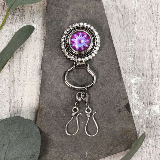 Purple Flower Magnetic Portuguese Knitting Pin - Detachable Double Hook