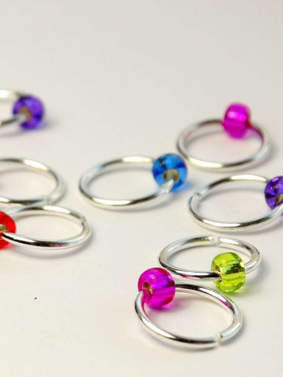 Mystery Colour Jewel Rings Lace Stitch Markers x 10 (Tiny Bead)