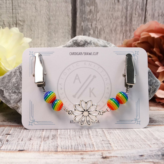 Rainbow and Deco Flower Cardigan Clip | Sweater Clip | Shawl Fastener | Limited Edition