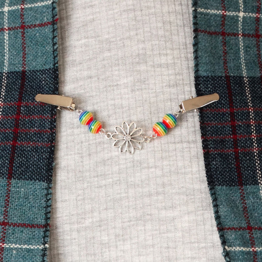 Rainbow and Deco Flower Cardigan Clip | Sweater Clip | Shawl Fastener | Limited Edition