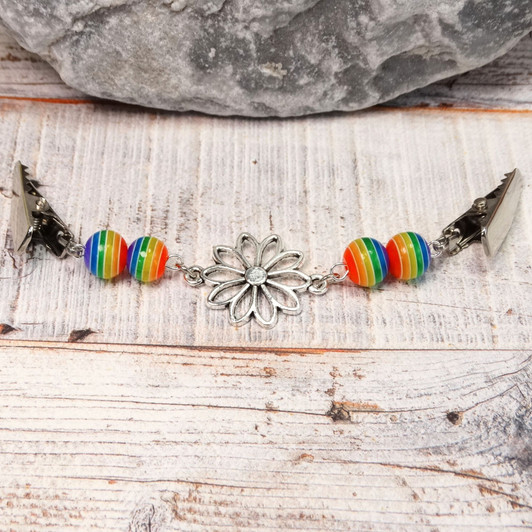 Rainbow and Deco Flower Cardigan Clip | Sweater Clip | Shawl Fastener | Limited Edition