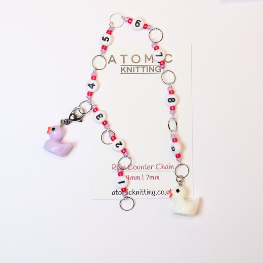 Row Counter - Lilac & White Ducks In A Row - 99 Row Counter Chain for Knitting- SIZE 4mm OR 7mm