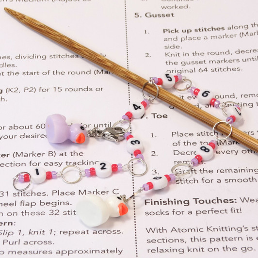 Row Counter - Lilac & White Ducks In A Row - 99 Row Counter Chain for Knitting- SIZE 4mm OR 7mm