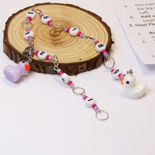 Row Counter - Lilac & White Ducks In A Row - 99 Row Counter Chain for Knitting- SIZE 4mm OR 7mm