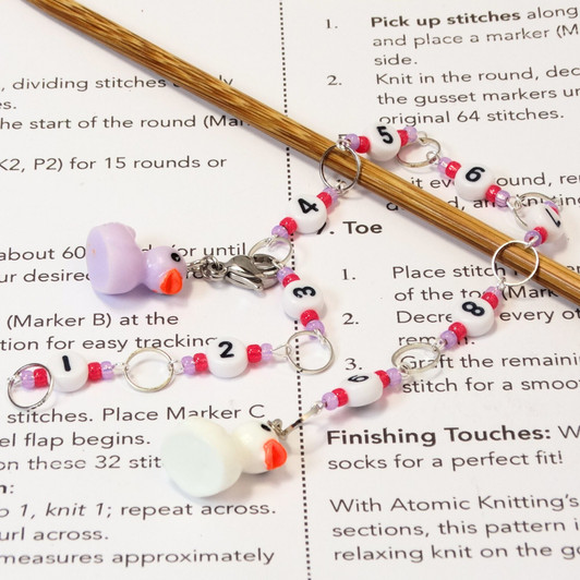 Row Counter - Lilac & White Ducks In A Row - 99 Row Counter Chain for Knitting- SIZE 4mm OR 7mm