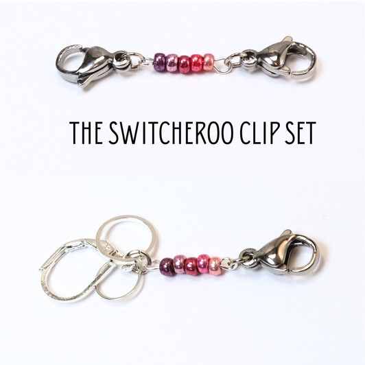 Warm Pinks Switcheroo Clip Set. Convert your stitch marker or row counter chain with ease — switch between 4mm ring, 7mm ring, or removable latchback.