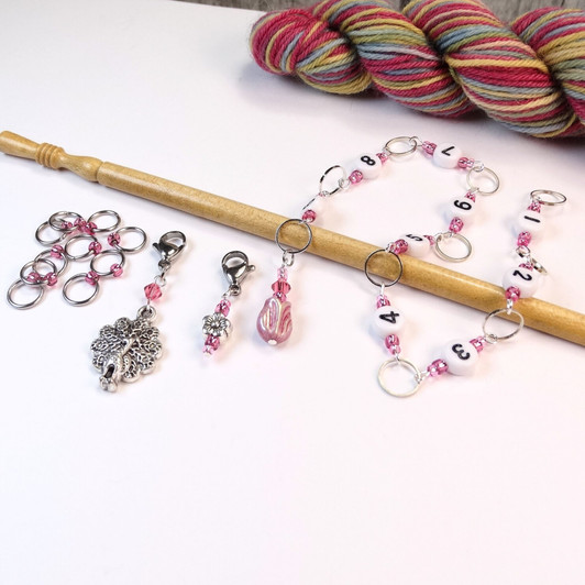 Rose Tulip Row Counter Chain and Stitch Markers Bundle
