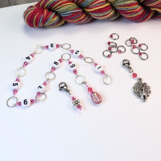 Rose Tulip Row Counter Chain and Stitch Markers Bundle