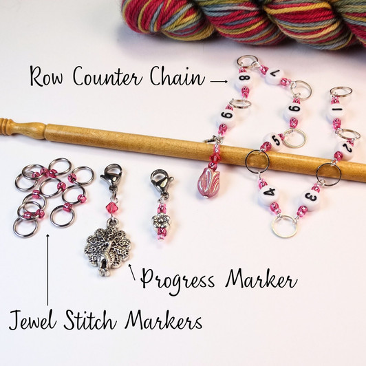 Rose Tulip Row Counter Chain and Stitch Markers Bundle