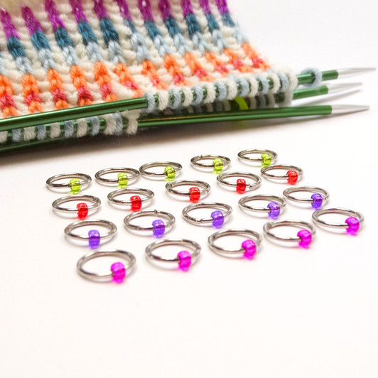 Rainbow Mix Jewel Stitch Markers For Knitting x 20 (Tiny Bead)