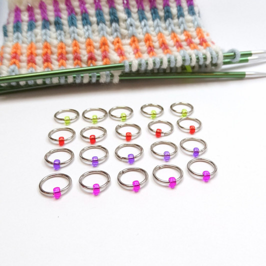 Rainbow Mix Jewel Stitch Markers For Knitting x 20 (Tiny Bead)
