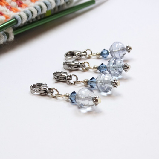 Blue Spiral Bead Stitch Markers - Set of 4