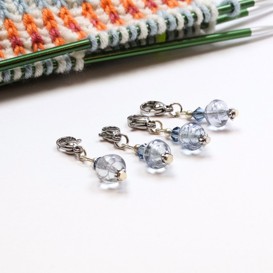 Blue Spiral Bead Stitch Markers - Set of 4