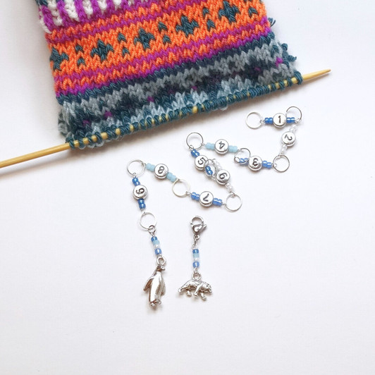 Penguin & Polar Bear Silver Number Knitting Row Counter Chain