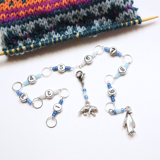 Penguin & Polar Bear Silver Number Knitting Row Counter Chain