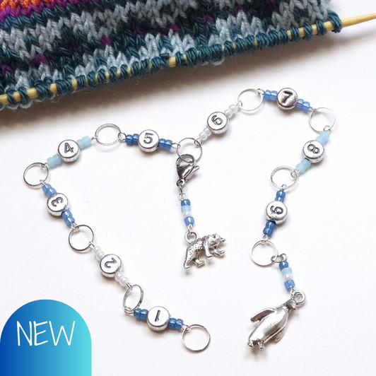 Penguin & Polar Bear Silver Number Knitting Row Counter Chain