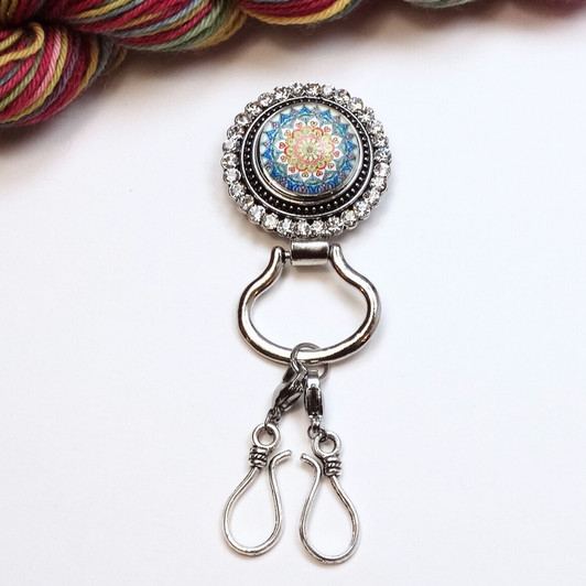 Teal Mandala Magnetic Portuguese Knitting Pin - Detachable Double Hook