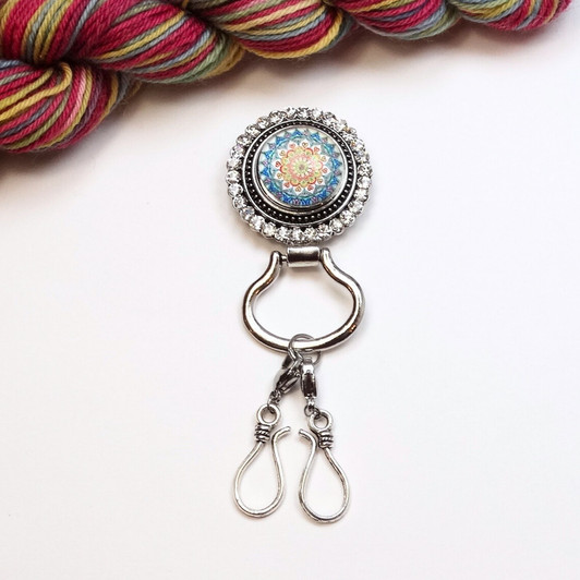 Teal Mandala Magnetic Portuguese Knitting Pin - Detachable Double Hook