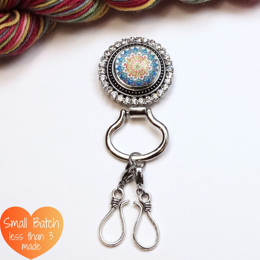 Teal Mandala Magnetic Portuguese Knitting Pin - Detachable Double Hook